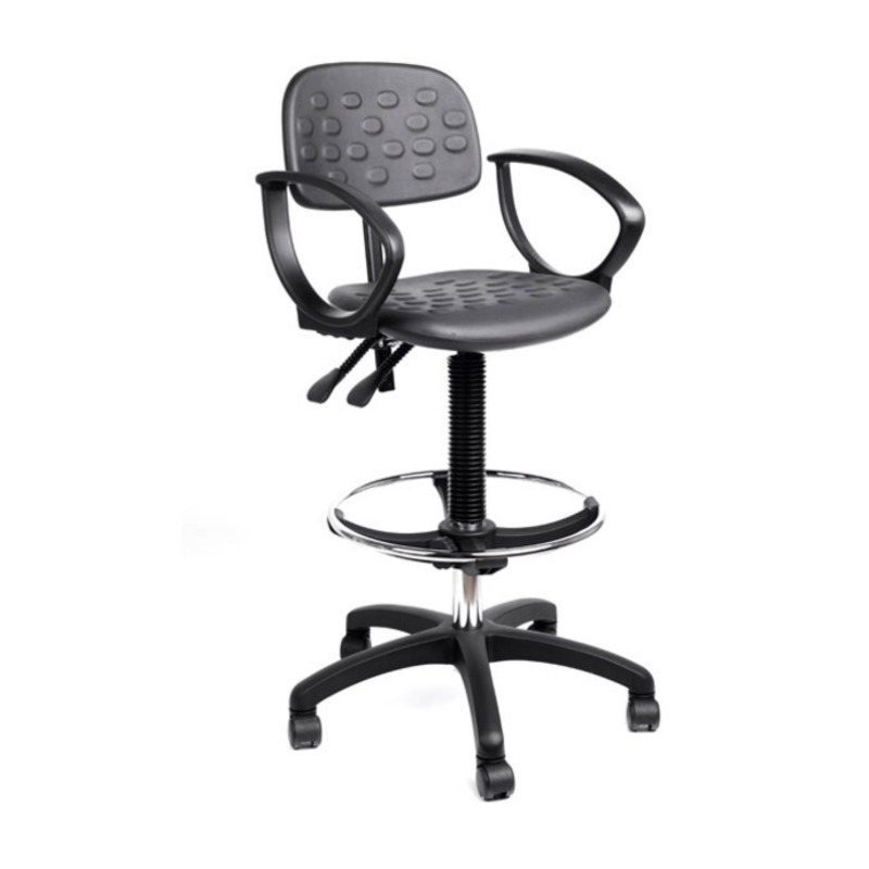 Silla Alta de poliuretano c/respaldo y descansapies. BANCO NEGRO LAB ALTO POLIURETANO C/RESPALDO Y DESCANSAPIES